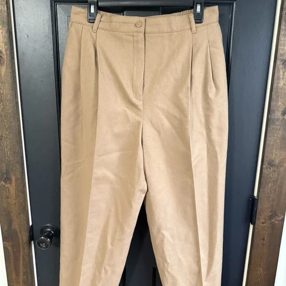 Sag Harbor Vintage Camel Brown 100% Wool High Rise Pleated Pants Size 14p petite - Picture 2 of 11